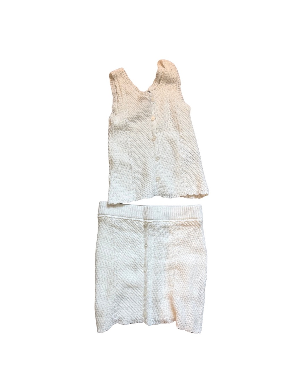 Tractr Cream Knit Button-Front Tank & Skirt Set